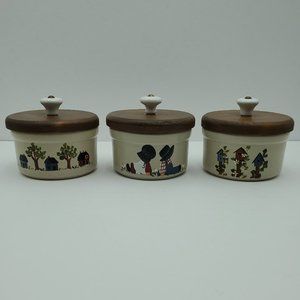 Robinson Ransbottom R.R.P. Co. Mini Crocks Wood Lids Birdhouse Amish Children